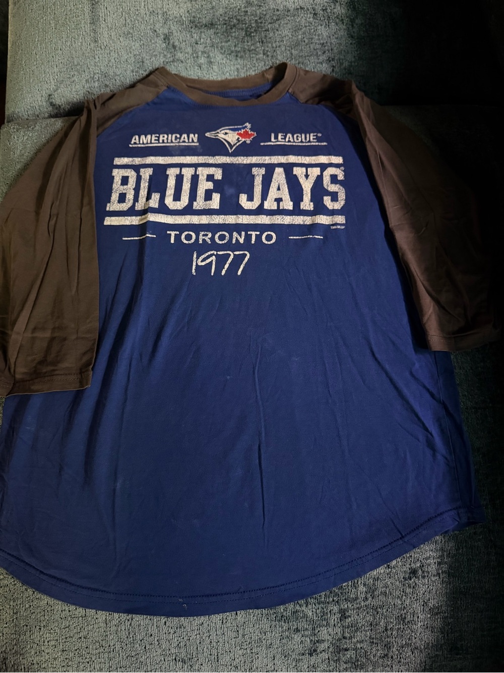 MLB Blue Jays Navy and Grey Raglan Sleeve Tee